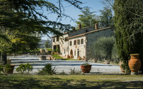 Villa Di Gaiole: Plant, Building, Sky, Window, Flowerpot, Tree, House, Grass, Landscape, Facade