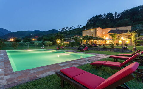 Villa Castellaccio: Sky, Plant, Building, Property, Water, Swimming Pool, Nature, Tree, Outdoor Furniture, Lighting