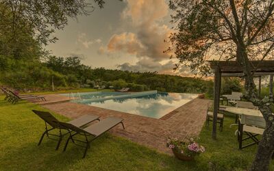 Podere La Casetta: Water, Sky, Plant, Cloud, Swimming Pool, Tree, Natural Landscape, Outdoor Furniture, Vegetation, Body Of Water