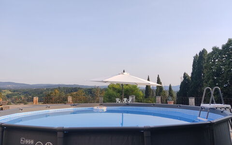Villa La Cicogna Tuscany: Sky, Building, Swimming Pool, Tree, Shade, Water, Outdoor Furniture, Leisure, Rectangle, Roof