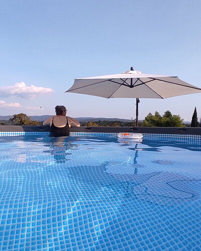 Villa La Cicogna Tuscany: Water, Sky, Building, Swimming Pool, Umbrella, Azure, Tree, Shade, Outdoor Furniture, Leisure