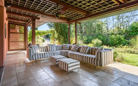 Villa Pancole: Plant, Porch, Shade, Interior Design, Wood, Tree, Outdoor Furniture, Landscape, Real Estate, Leisure