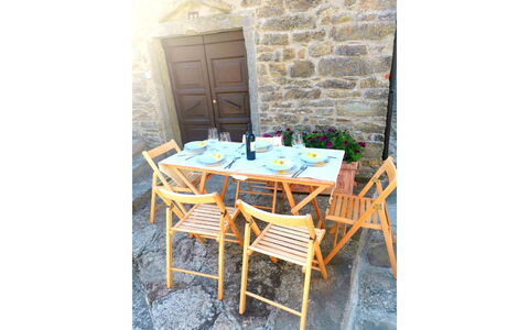 La Casa nel Borgo: Table, Property, Outdoor Table, Chair, Azure, Rectangle, Outdoor Furniture, Wood, Kitchen & Dining Room Table, Building