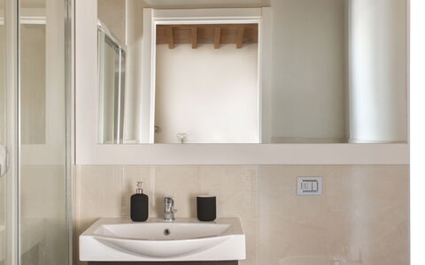 Casa San Piero: Cabinetry, Furniture, Property, Mirror, Wood, Bathroom, Bathroom Cabinet, Drawer, Interior Design, Floor