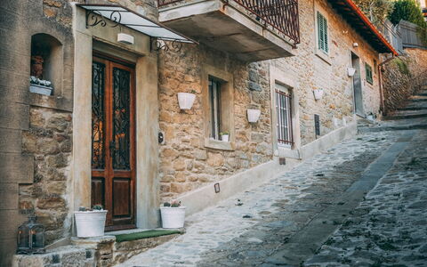 Casa San Valentino: Property, Window, Building, Door, Azure, Wood, Lighting, Plant, Architecture, Road Surface