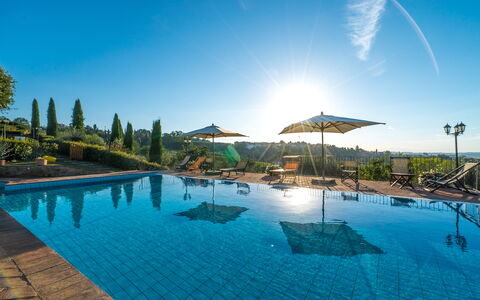 Villa i Colli: Water, Sky, Plant, Property, Swimming Pool, Azure, Tree, Lighting, Outdoor Furniture, Arecales
