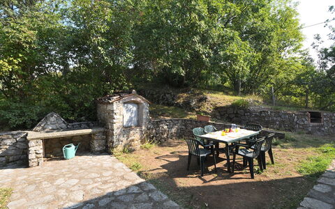 Villa Antelminelli: Plant, Plant Community, Furniture, Table, Tree, Shade, Outdoor Furniture, Outdoor Table, Chair, Kitchen & Dining Room Table