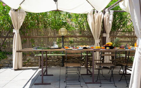 Villa La Vigna: Table, Furniture, Plant, Chair, Shade, Outdoor Furniture, Outdoor Table, Interior Design, Tree, Decoration
