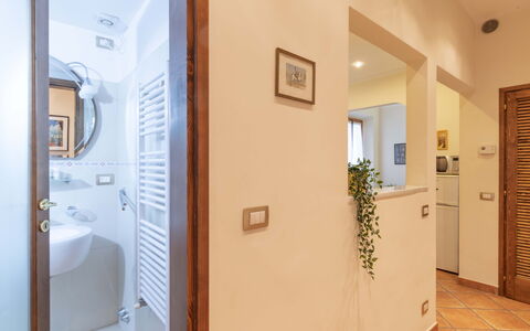 Vintage Apartment in Florence: Mirror, Sink, Plant, Houseplant, Lighting, Interior Design, Door, Bathroom, Building