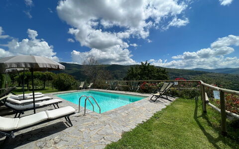 Villa Patrizia: Cloud, Water, Sky, Swimming Pool, Tree, Outdoor Furniture, Leisure, Sunlounger, Plant, Shade