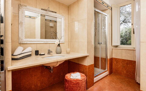 Villa Staggia: Bathroom Sink, Flooring, Wall, Plumbing Fixture, Bathroom, Floor, Sink, Interior Design, Tap, Plumbing