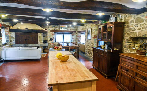 Casale Montanare: Furniture, Table, Cabinetry, Wood, Countertop, Kitchen, Interior Design, Building, Flooring, Floor