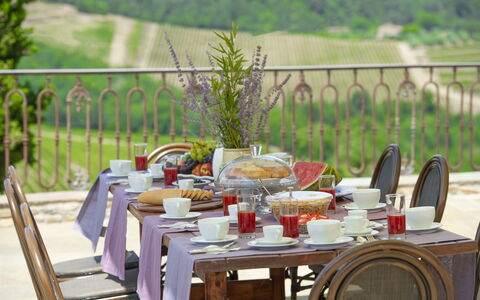 La Torre Di Panzano: Food, Table, Plant, Tableware, Furniture, Chair, Outdoor Table, Tablecloth, Outdoor Furniture, Plate