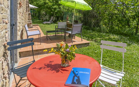 Casa Bosco D'arte Holiday Home , Greve In Chianti,: Table, Plant, Furniture, Flower, Outdoor Table, Chair, Botany, Building, Shade, Outdoor Furniture
