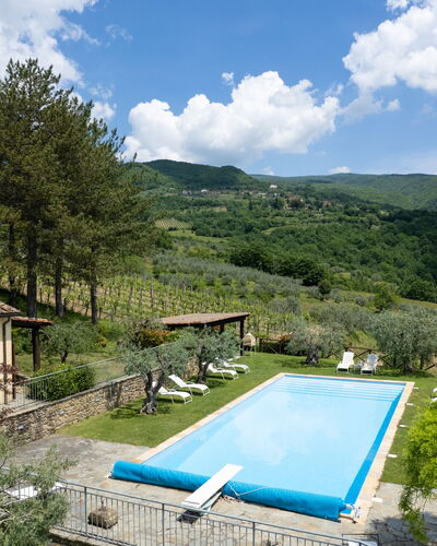 Villa Olivi - Subbiano, Toscana, Pool And Nature: Plant, Water, Cloud, Sky, Property, Swimming Pool, Azure, Tree, Natural Landscape, Mountain