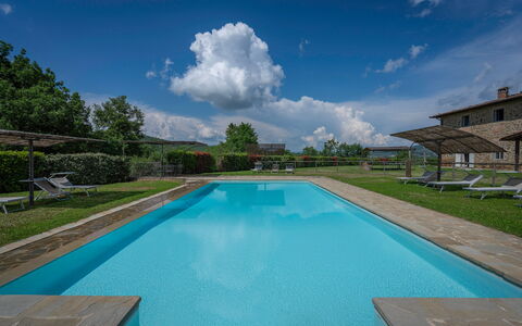 Leopolda In Selvarella Pool And Wi-fi: Water, Cloud, Sky, Plant, Swimming Pool, Azure, Tree, Shade, Outdoor Furniture, Building