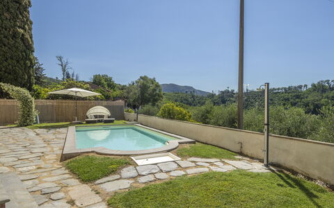 Massarosa Front Lake, The Gargoyles: Swimming Pool, Garden, Landscaping, Shade, Flagstone, Backyard, Eco Hotel, Resort, Tile, Water Feature