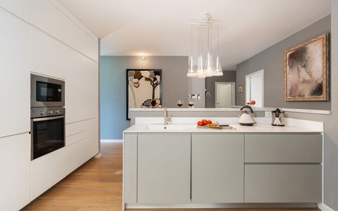 Luxury Green Marignana Villa, Versilia, Pool, Ac,: Cabinetry, Countertop, Picture Frame, Wood, Interior Design, Lighting, Flooring, Kitchen, Floor