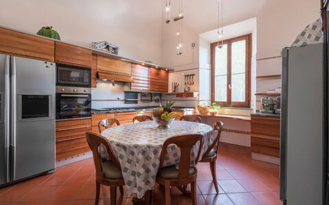 Villa Recanati, Val D'orcia, Private Pool, Jacuzzi: Furniture, Cabinetry, Table, Countertop, Chair, Kitchen, Wood, Interior Design, Flooring, Floor