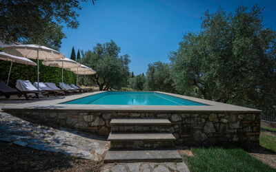 Villa Recanati, Val D'orcia, Private Pool, Jacuzzi: Water, Sky, Building, Plant, Swimming Pool, Shade, Tree, Rectangle, House, Outdoor Furniture