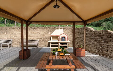 Casa Serra: Property, Furniture, Building, Table, Wood, Shade, Interior Design, Outdoor Furniture, Landscape, Roof