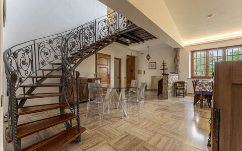 Casa Di Luca, Pool, Castelnuovo Berardenga: Property, Wood, Interior Design, Building, Hall, Stairs, Flooring, Floor, Living Room, Real Estate