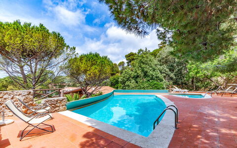 Argentarola House, Porto Santo Stefano, Seaview An: Water, Property, Sky, Swimming Pool, Plant, Cloud, Azure, Outdoor Furniture, Shade, Tree