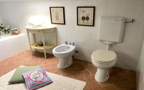 Villa Carsuga: Plumbing Fixture, Toilet Seat, Toilet, Purple, Building, Bathroom, Plant, House, Flooring, Interior Design
