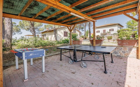 Anilde, Holiday Home with Pool, Wifi, Tuscany: Table, Plant, Furniture, Building, Outdoor Table, Wood, Tree, Shade, Outdoor Furniture, Interior Design