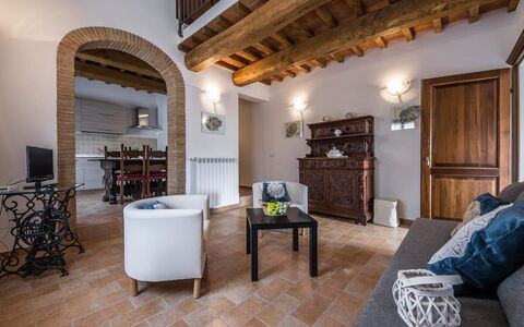 Villa Le Ripe Apartments - Gambassi Terme, Toscana: Furniture, Property, Table, Couch, Building, Comfort, Picture Frame, Houseplant, Interior Design, Architecture