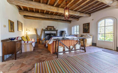 La Casa Dei Limoni, Camaiore, Pet Friendly, Wifi: Table, Building, Window, Wood, Picture Frame, Beam, Living Room, Flooring, Interior Design, Floor