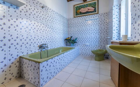 Casale Il Farro - Camaiore, Toscana: Plumbing Fixture, Property, Bathtub, Green, Bathroom, Tap, Purple, Sink, Shower Head, Architecture