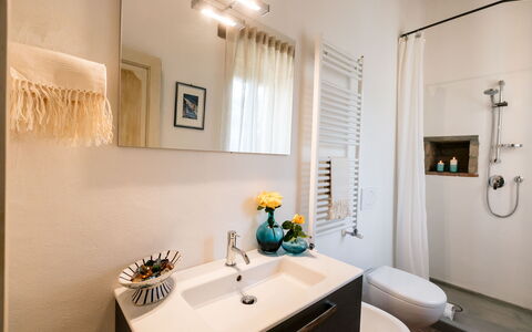 Villa Niccione: Tap, Property, Sink, Plumbing Fixture, Mirror, Bathroom Sink, Lighting, Interior Design, Wood, Bathroom