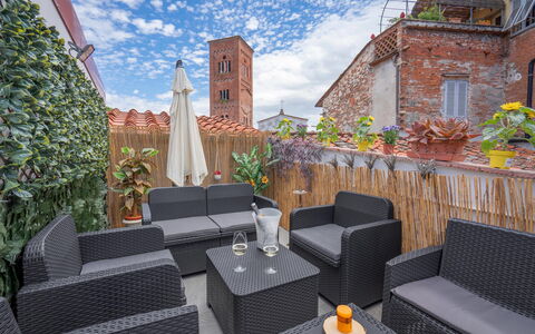 Lucca Old Town Apartment - Lucca, Toscana: Cloud, Plant, Property, Building, Furniture, Table, Sky, Interior Design, Urban Design, Outdoor Furniture