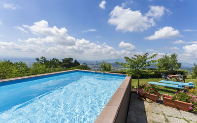 La Casa Di Elda, Holiday Home With Pool, Uzzano, T: Cloud, Sky, Plant, Water, Swimming Pool, Tree, Outdoor Furniture, Shade, Rectangle, Grass