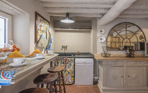 Country House Casalguidi 191 Private Pool: Furniture, Interior Design, Kitchen, Wood, Flooring, Countertop, Floor, Ceiling, Room, Lighting