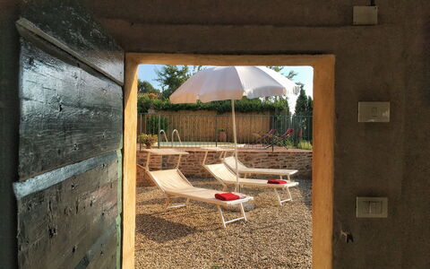 Casa Le Crete: Plant, Shade, Building, Window, Architecture, Door, Wall, Grass, Tree, Wood