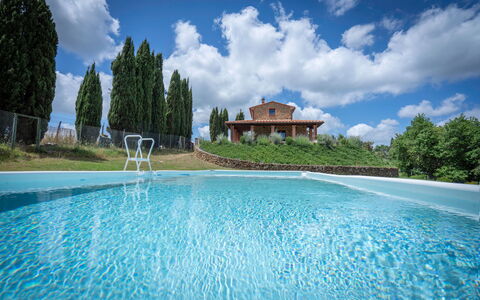 Vineyard’s Cottage With Pool, Ac, Wifi - Siena: Cloud, Water, Sky, Plant, Property, Tree, Azure, Building, Swimming Pool, Natural Landscape