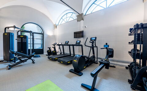 Torretta Penthouse Luxury Apartment In Florence By: Exercise Machine, Building, Gym, Exercise Equipment, Interior Design, Stationary Bicycle