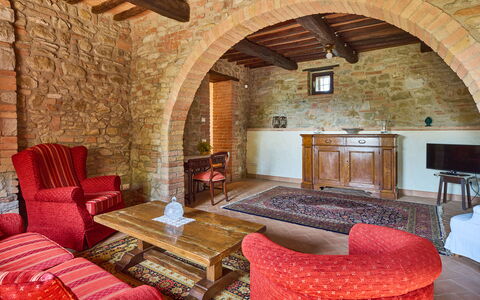 Villa Conte Jacopo: Furniture, Property, Table, Building, Wood, Chair, Lighting, Interior Design, Living Room, Floor