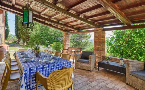 Villa Conte Jacopo: Furniture, Property, Plant, Chair, Wood, Lighting, Table, Interior Design, Outdoor Furniture, Shade