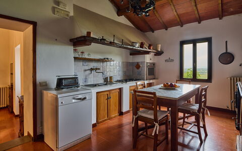 Villa Conte Jacopo: Cabinetry, Furniture, Countertop, Building, Kitchen, Kitchen Appliance, Wood, Table, Kitchen Stove, Lighting