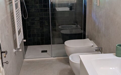 Villa Maddalena: Bathroom, Flooring, Floor, Plumbing Fixture, Interior Design, Toilet, Tile, Toilet Seat, Plumbing, Mirror