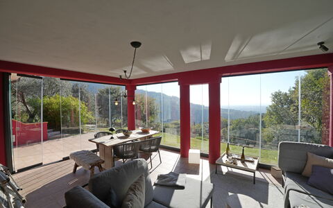 Villa Di Confine: Table, Property, Plant, Interior Design, Shade, Tree, Chair, Flowerpot, Porch, Floor