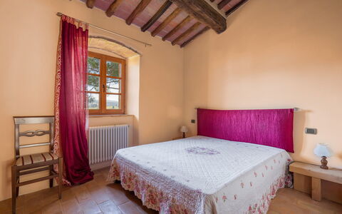 Le Fonti Apartments With Ac Near Siena: Wall, Furniture, Wood, Interior Design, Linens, Textile, Flooring, Bed, Bedroom, Floor