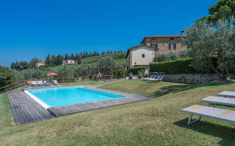 Le Fonti Apartments With Ac Near Siena: Plant, Sky, Building, Swimming Pool, Water, Tree, House, Shade, Land Lot, Outdoor Furniture