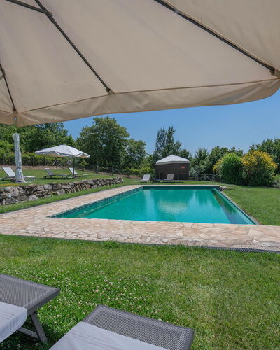 Chiara House In Galenda, Chianti, Pool And Nature: Property, Plant, Water, Building, Shade, Outdoor Furniture, Swimming Pool, Umbrella, Sky, Rectangle