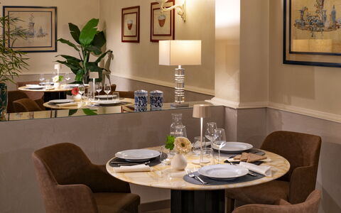 Tosca With Beach & Breakfast Included: Table, Furniture, Picture Frame, Property, Plant, Chair, Tableware, Building, Lighting, Interior Design