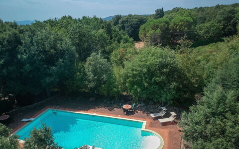 Santa Colomba House, Siena, Nature And Pool: Water, Cloud, Sky, Swimming Pool, Natural Landscape, Tree, Body Of Water, Landscape, Plant, Grass