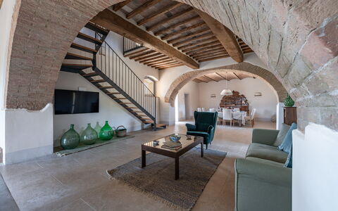 Villa Aiale: Furniture, Building, Table, Window, Couch, Interior Design, Flooring, Houseplant, Floor, Wood